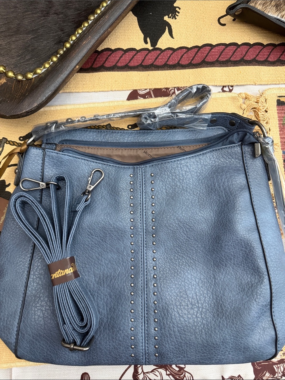 Montana West Blue Studded Shoulder Bag